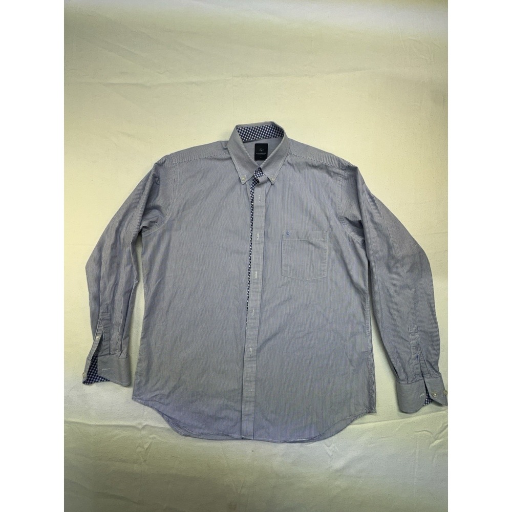 TailorByrd Shirt Mens L Blue White Plaid Shaped Fit Long Sleeve Flip Cuff